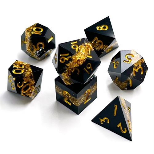 Shiny Ore Resin Sharp Edge - Black Gold - RPG dice set - Epic Dwarf Dice